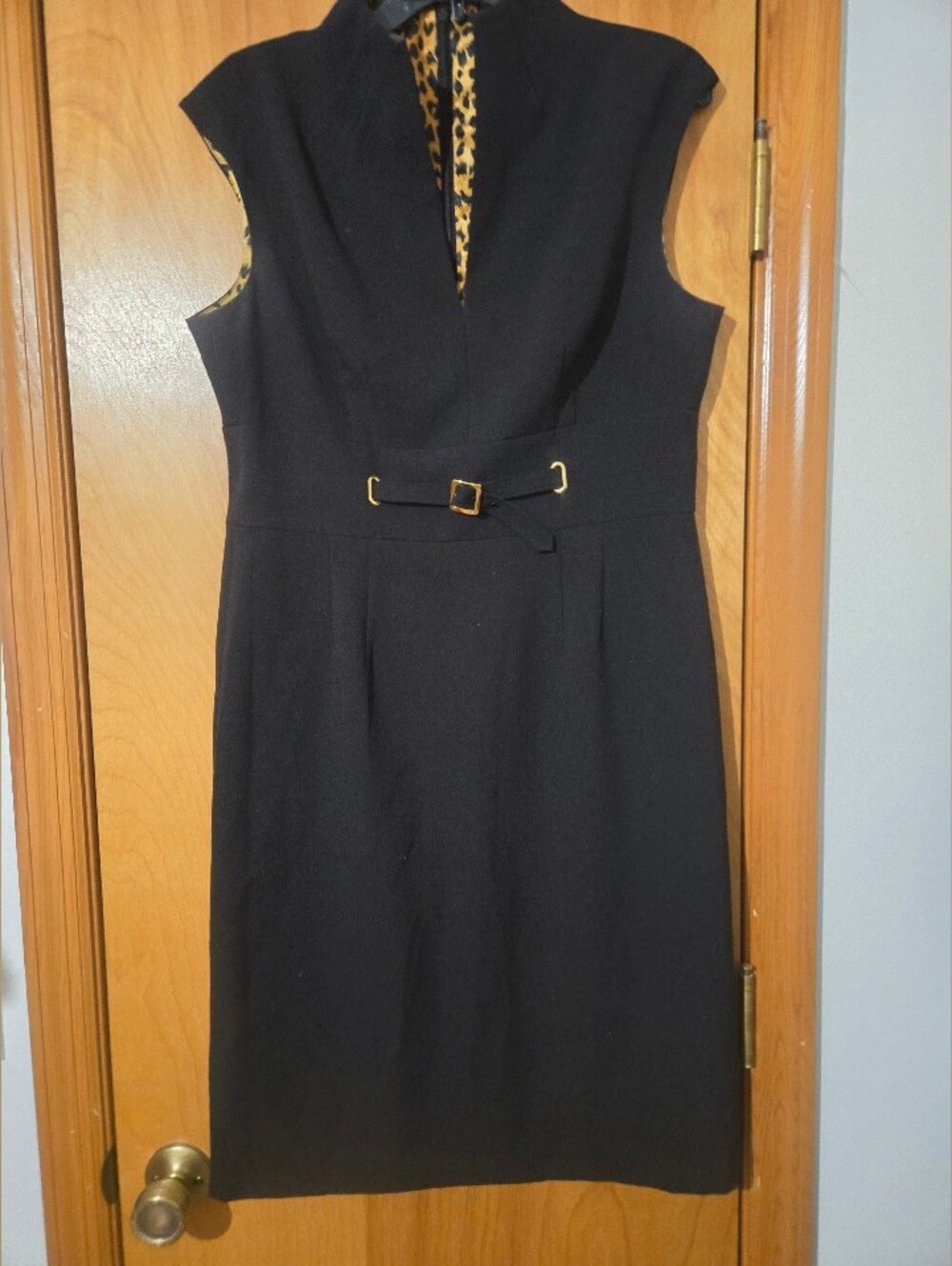 Vintage Willow Glenn Black Sleeveless Sheath Dress with Leopard Lining Size 12
